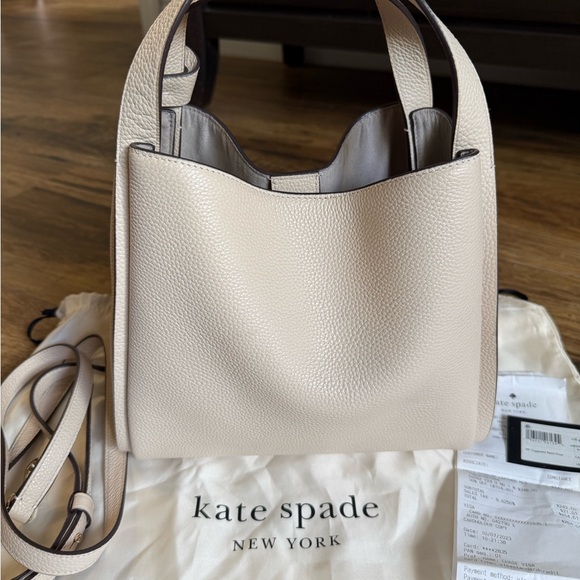 Kate Spade Knott Pebbled Leather Medium Crossbody Hobo Bag in Milk Cream - Picture 9 of 11